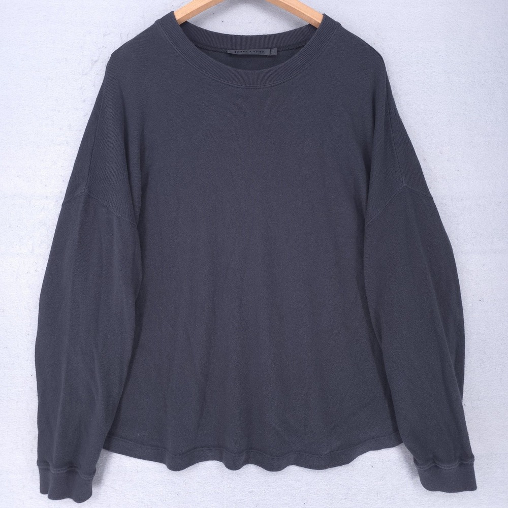 Jenni Kayne Shirt Womens Small Black Long Sleeve Crewneck Cotton Peru Relaxed